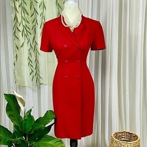 Red Dress Wrap button up MIDI Length Deess